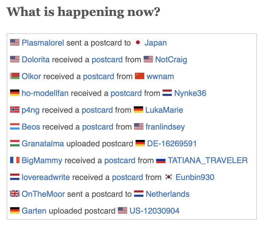 Postcrossing What's happening now